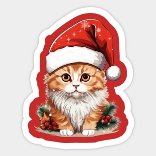 Orange Cat Wearing Santa Claus Christmas Hat Sticker